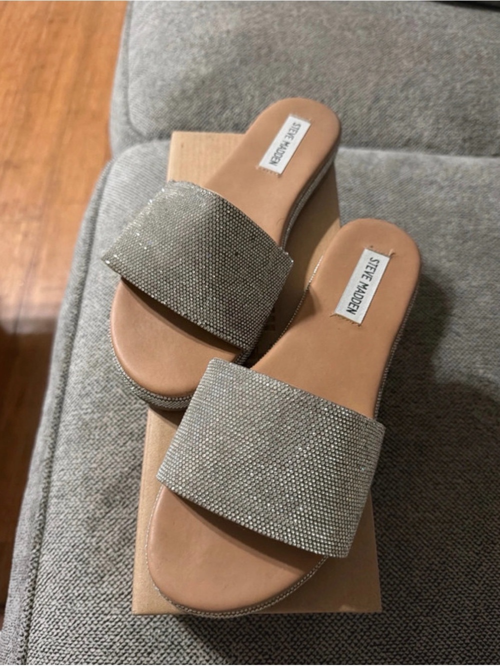 Steve Madden Silver Crystal-Embellished Sandals